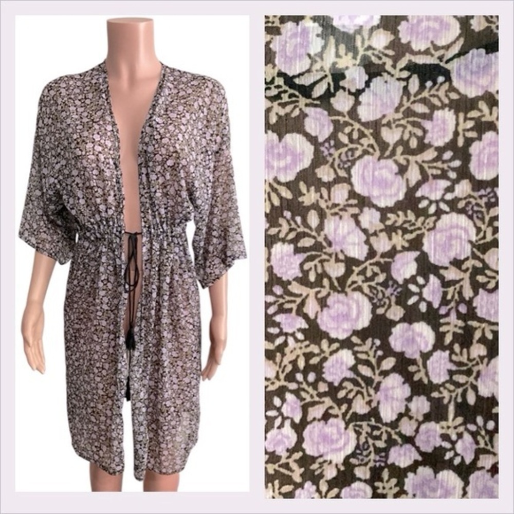 LC Lauren Conrad Floral Kimono Tassel Tie Waist CoverUp Swim Baby Bloom size OS